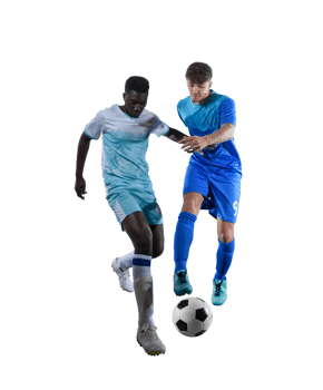 Close-up of football action scene with competing soccer players png