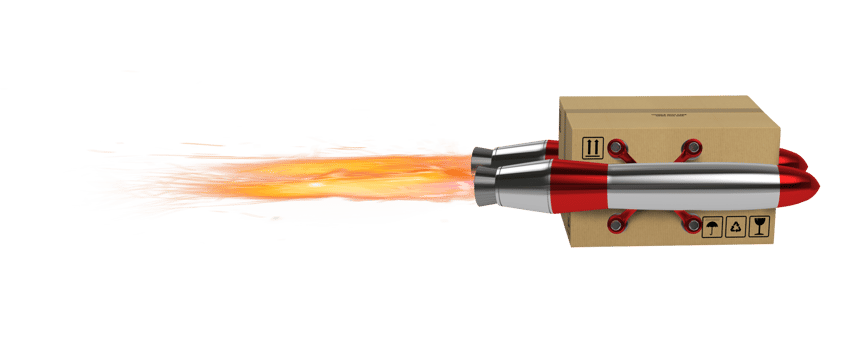 Carton box flies fast with rocket as express and priority delivery png