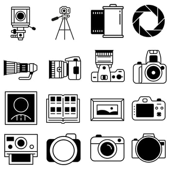 Photo camera icon vector set. Photography studio illustration sign collection. film symbol.