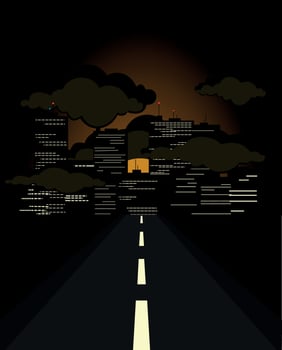 The night road conducts to a city. A vector illustration