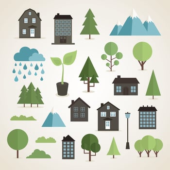 Set of icons of houses. A vector illustration