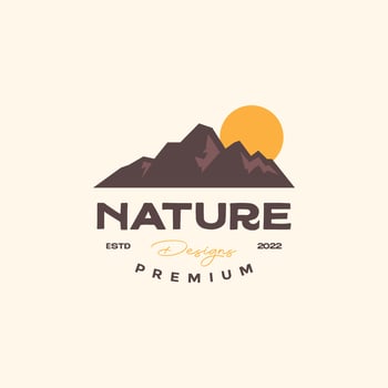 nature outdoor peak hill stone sunset hiking mountain village logo design vector icon