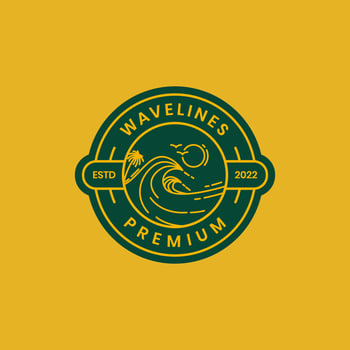 ocean sea water wave coast afternoon sunset bird colony line art badge vintage logo design vector icon illustration