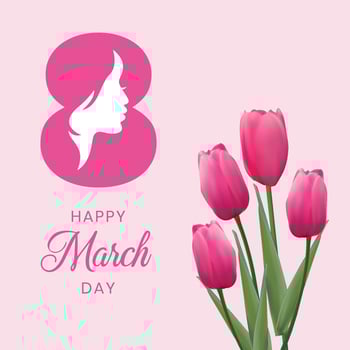 Happy Woman's Day 8 March. Flower Poster, Flyer, Brochure Flat Vector