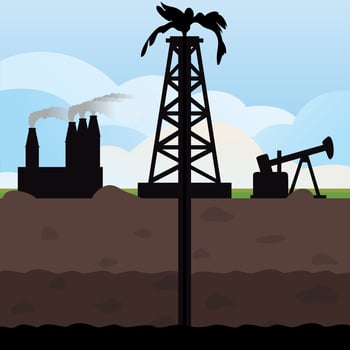 Factory silhouette on a decline. A vector illustration