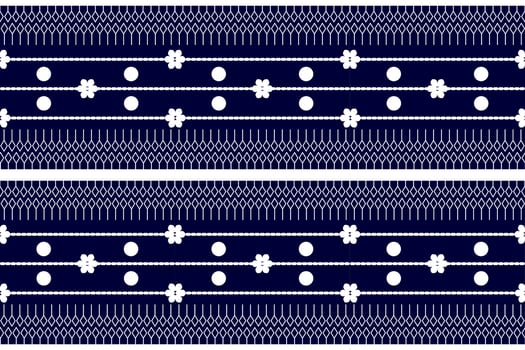 Dark blue and white geometric ethnic seamless pattern design for wallpaper, background, fabric, curtain, carpet, clothing, and wrapping. vector