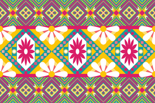 Colorful geometric ethnic seamless pattern design for wallpaper, background, fabric, curtain, carpet, clothing, and wrapping. vector