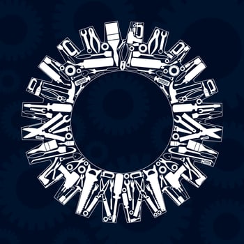 Gear wheel from tools. A vector illustration