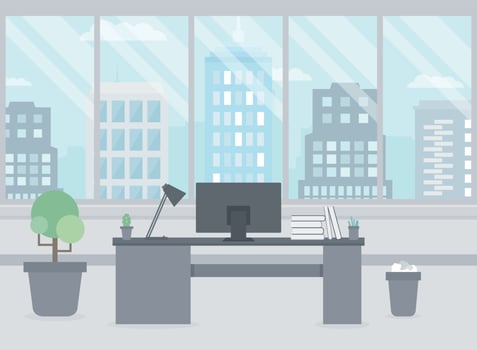 Desk and a computer in the office. Vector illustration