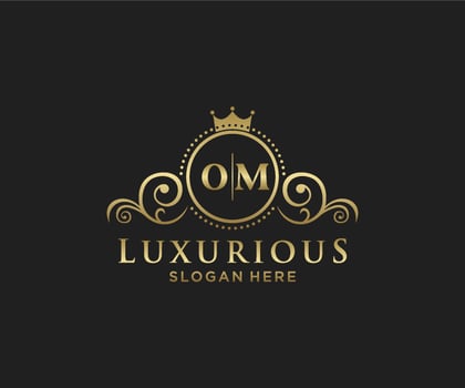 Initial OM Letter Royal Luxury Logo template in vector art for Restaurant, Royalty, Boutique, Cafe, Hotel, Heraldic, Jewelry, Fashion and other vector illustration.