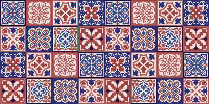 Seamless Moroccan mosaic Tile pattern with colorful Patchwork. Vintage Portugal azulejo, Mexican Talavera, Italian majolica Ornament, Arabesque motif or Spanish ceramic Mosaic vector