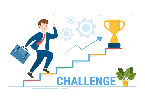 Challenge Illustration with Businessman Running to the Top Graph and Overcoming Obstacle for Landing Page in Flat Cartoon Hand Drawn Templates vector