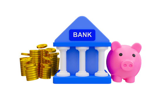 3d minimal Moneysaving concept. bank depositing. Financial planning. Money management concept. bank with a pile of money and a piggy bank. 3d rendering. png