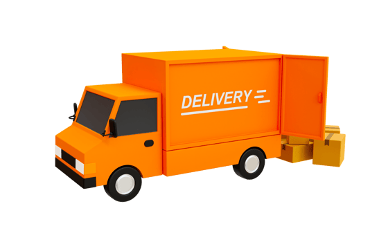 3d minimal products delivery. Parcels transportation. Goods distribution. Preparing cargo for sending. A delivery truck with cardboxes. 3d rendering illustration. png