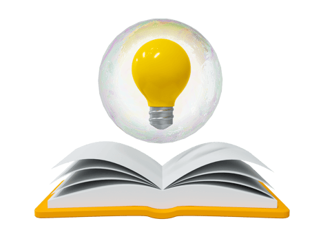 3d education concept. Study for knowledge. self-learning concept. Light bulb in bubbles floating on top of a book. 3d rendering illustration. png