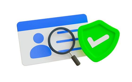 3d minimal ID card verification success. user authorization success. ID card with magnifying glass scanning and green check mark. 3d rendering illustration. png