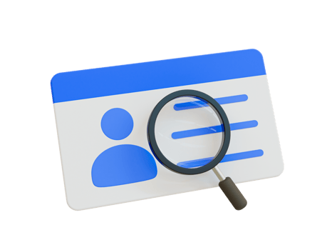 3d minimal ID card verification. user authorization. ID card with magnifying glass scanning. 3d rendering illustration. png