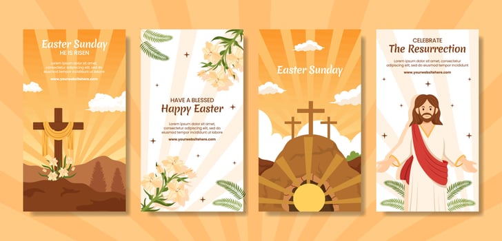 Happy Easter Sunday Day Social Media Stories Cartoon Hand Drawn Templates Background Illustration vector