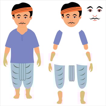 Indian Village farmer in Kurta and Dhoti with Turban - Front Side Pose.Indian man cartoon character. moral stories for the best cartoon character. Best cartoon character for your animation vector