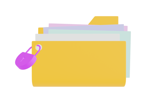 Yellow folder and documents icon Concept key lock for protection of personal data. Theft. Hacker. 3D illustration - clipping path png