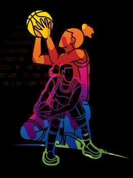 Group of Basketball Female Players Action Graffiti vector