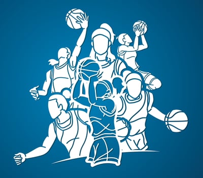 Silhouette Group of Basketball Female Players Action vector