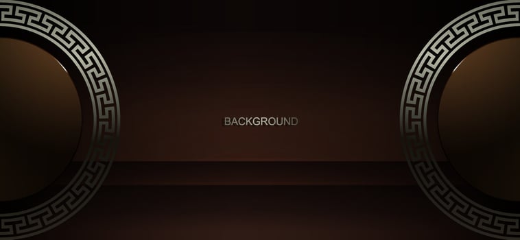Round frames on the sides with a border and a pattern on a brown background. vector