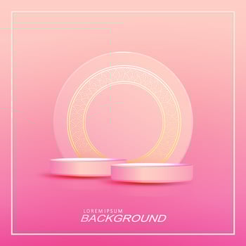 Round gold frame with a scene on a delicate pink design. vector