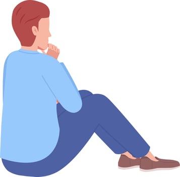 Pensive man rubbing chin while thinking semi flat color vector character. Editable figure. Full body person on white. Simple cartoon style spot illustration for web graphic design and animation