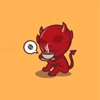 cute cartoon devil enjoying coffee vector