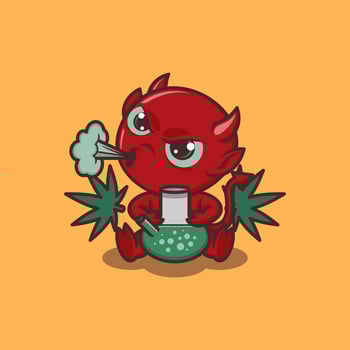 cute cartoon devil with cannabis vector