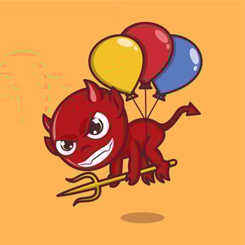 cute cartoon devil with a balloon vector