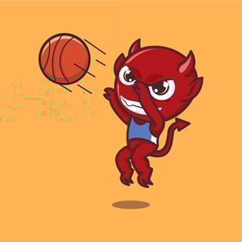 cute cartoon devil playing basketball vector