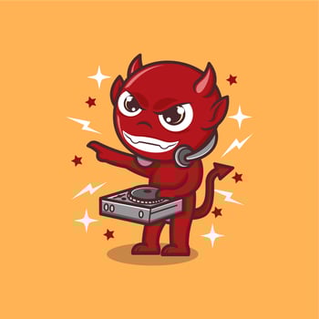 cute cartoon devil playing dj vector