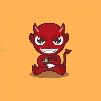 cute cartoon devil with eating ramen noodles vector