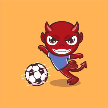 cute cartoon devil playing football vector
