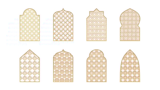 Eight mosque windows isolated on white background. vector