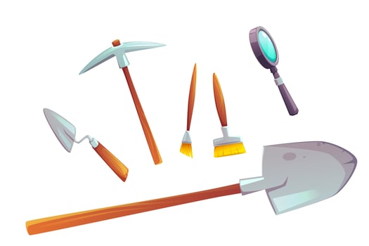 Excavation tools set of cartoon illustration vector