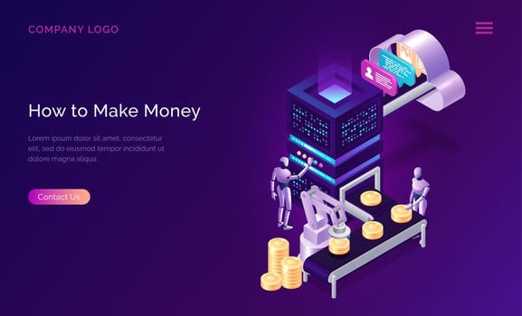 Make money, isometric concept metaphor vector
