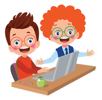 cute little boy working at the computer vector