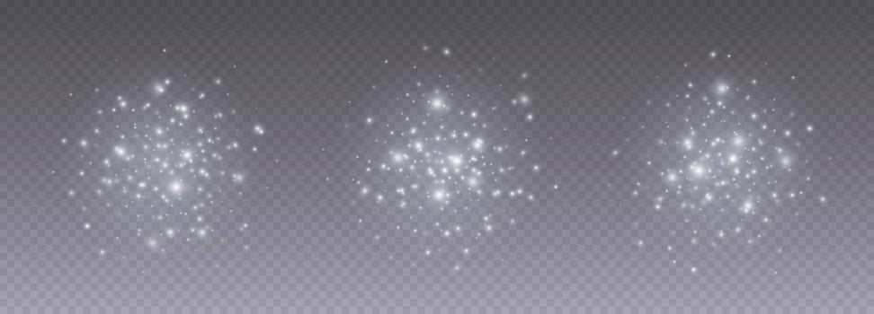 White sparkles, shiny particles light effect, bright glowing stars, cosmic starburst, fairy stardust vector