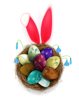 Easter eggs in a nest, isolated design element. png
