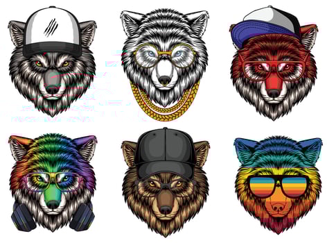 Wolf fashion set collection vector