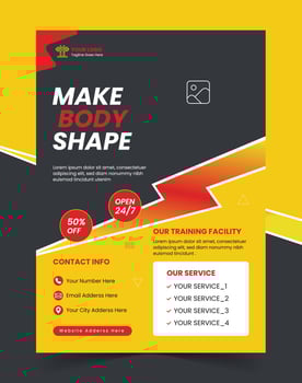 Gym fitness flyer template and build your body start training today fitness banner Free Vector