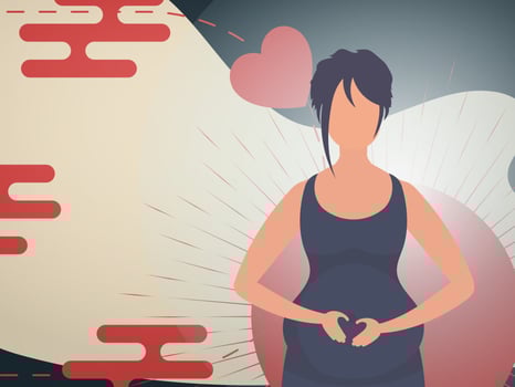 Pregnant girl Banner or postcard for you. . vector