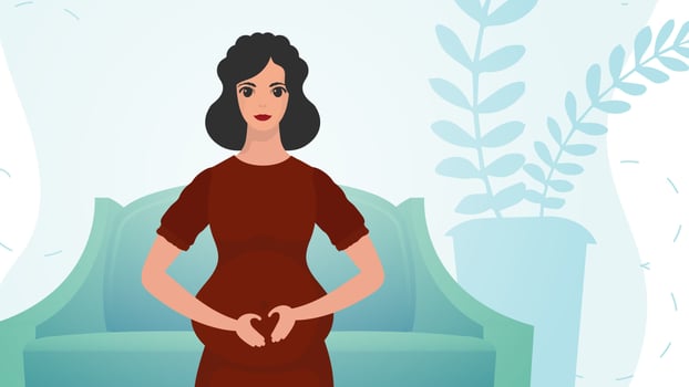 Pregnant girl holding her stomach. Pregnancy and motherhood. Gentle colors. . vector