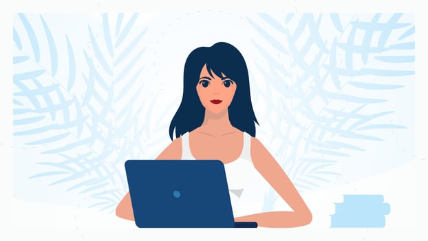 Woman with laptop Concept of work, education and shopping. illustration in a flat style. vector