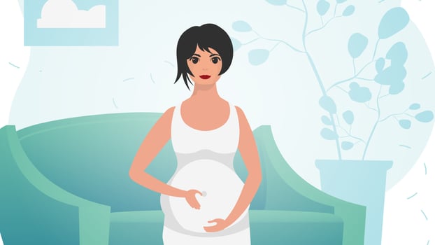 A pregnant woman is holding her stomach. Pregnancy and motherhood. Gentle colors. . vector