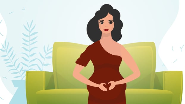 A pregnant woman is holding her stomach. Pregnancy and motherhood. Cartoon style. vector
