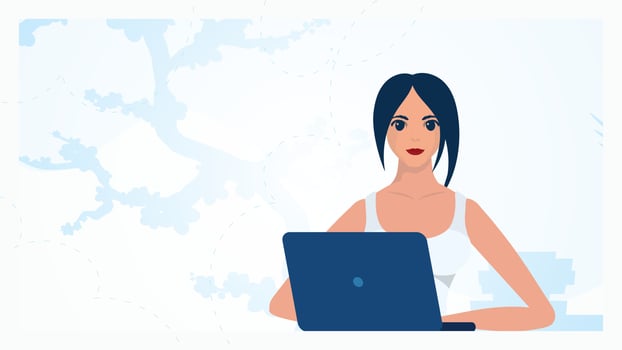 Girl working behind a laptop. Education or work concept. illustration. vector